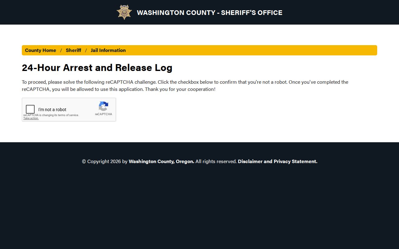 Washington County 24-hour arrest and release log