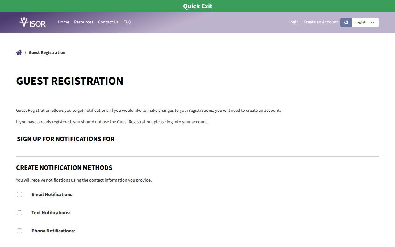 Washington County VISOR release notification registration