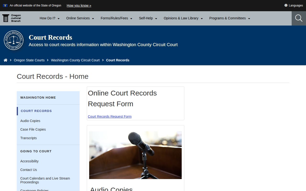 Washington County court release record request page